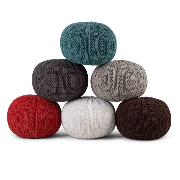 Wyndenhall Grandville Transitional Round Hand Knit Pouf - Teal