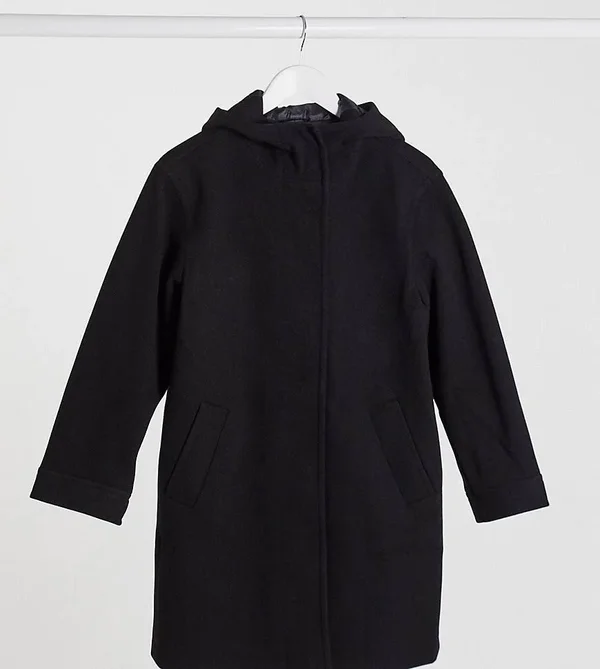 ASOS Design Petite Textured Hood Coat in Black