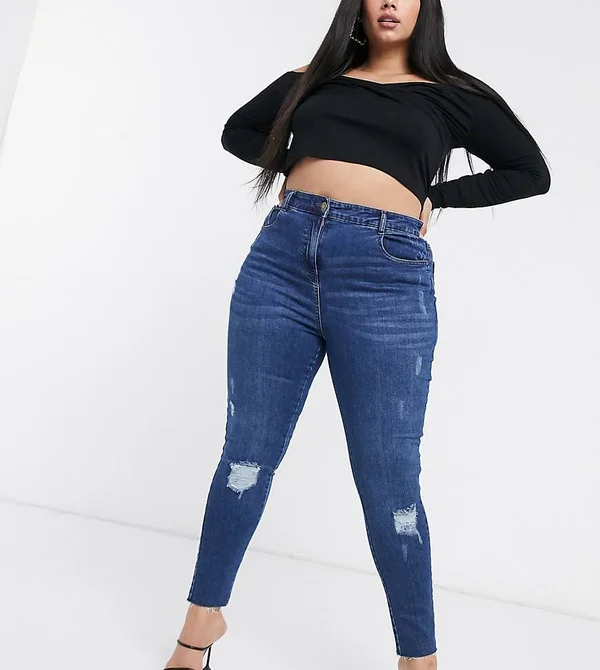 Yours Distressed Skinny Jeans in Mid Auth Blue