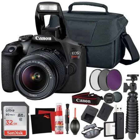 Canon Rebel T7 (EOS 2000d) Dslr Camera with EF-S 18-55 mm f/3.5-5.6 Is DC III Lens + 32GB Memory Card + Camera Bag + Cleaning Ki
