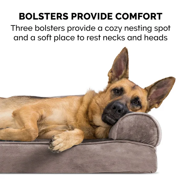 FurHaven Faux Fur & Velvet Cooling Gel Sofa Dog Bed - Large, Driftwood Brown