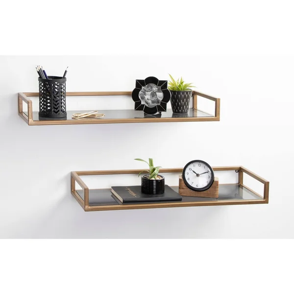 Kate and Laurel Blex Metal and Glass Wall Shelf - 18x8x15 - Black