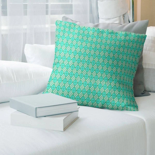 Two Color Plain Diamonds Throw Pillow - 18 x 18 - Green & Teal - Faux Suede