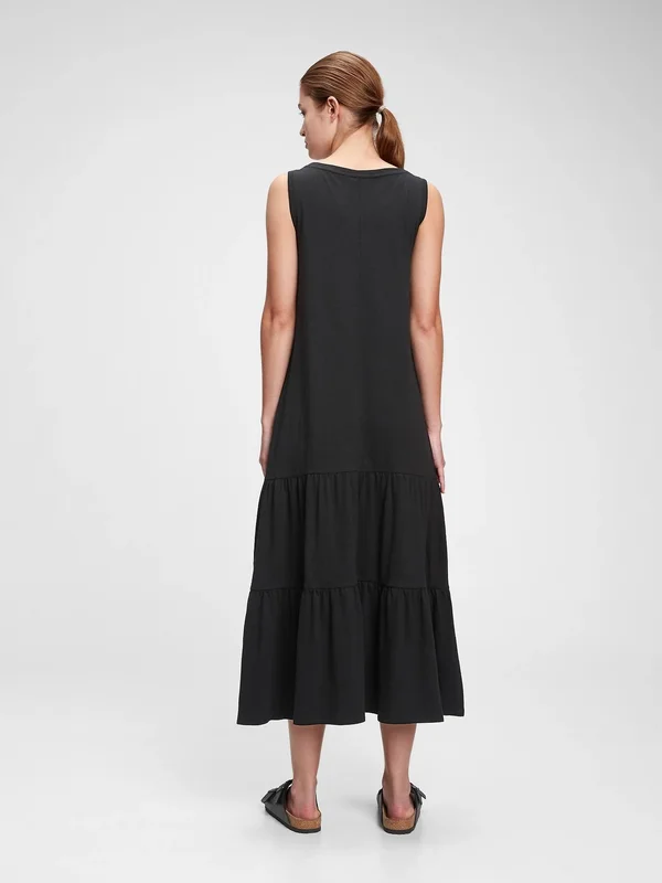 Gap Women's Sleeveless Tiered Maxi Dress True Black Size S