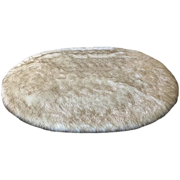 Silver Orchid Nansen Faux Sheepskin Oval Shape Shag Area Rug - 6& x 9& Oval - White w/Brown Tips