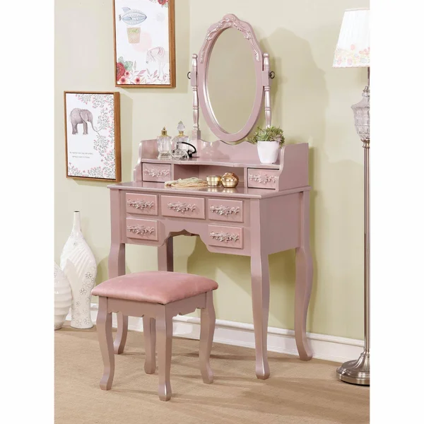 Furniture of America Cassidy Vanity Set with Stool
