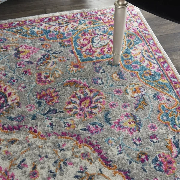 4 x 6 Gray and Pink Medallion Area Rug