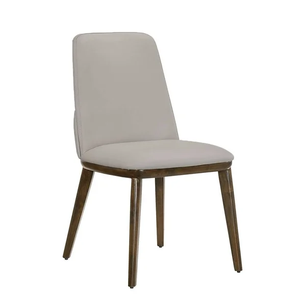 Casabianca Stellar Dining Chair in Light Gray Leather with Walnut Wood Legs