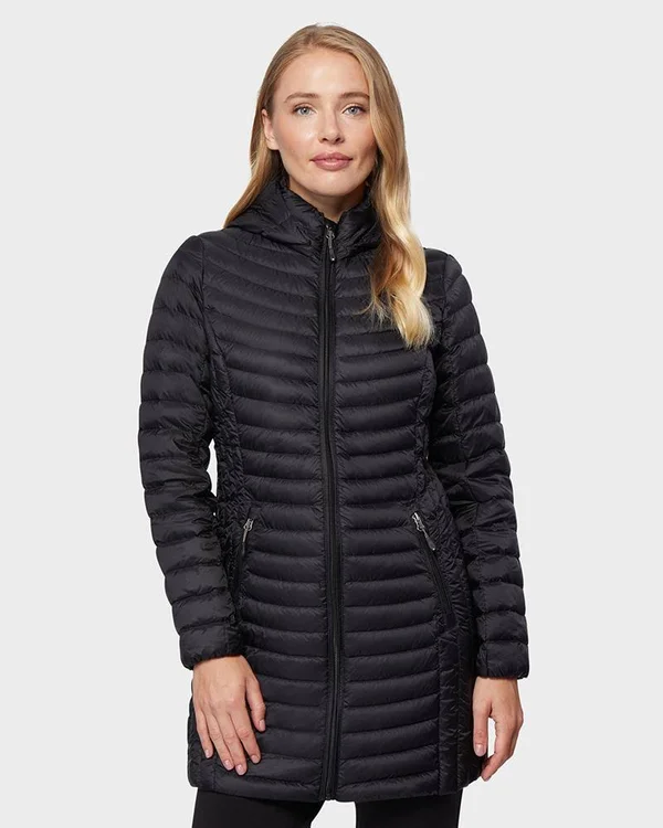 32 Degrees Women's Ultra-Light Long Packable Down 3/4 Jacket Black - XXL