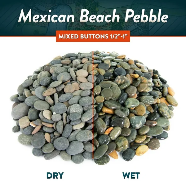 Mexican Beach Pebbles 40 lbs| Smooth Round Stones - Round Rock for Gardens, Landscape, Ponds, and D閏or - 1/2x22-1x22 - Buff But
