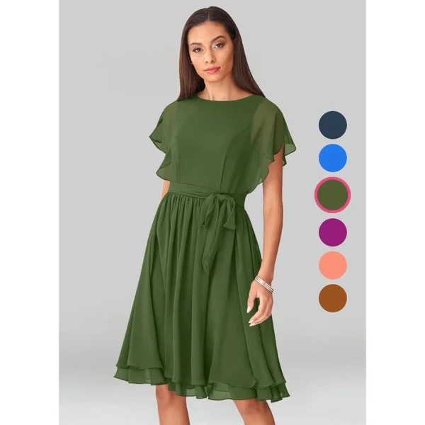 Azazie A-Line/Princess Scoop Knee-Length Chiffon Bridesmaid Dresses - Olive