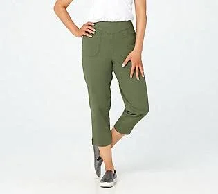 Denim & Co. Pull on V-Yoke Crop Pants - Size Small, Dark Olive