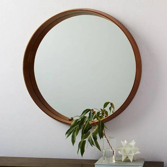 Wood Frame Ledge Round Wall Mirror - Mirrors - Wall Decor - Home Decor