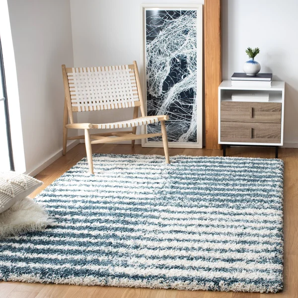 Hudson Shag SGH298A Ivory - Slate Blue - 5-1 x 7-6