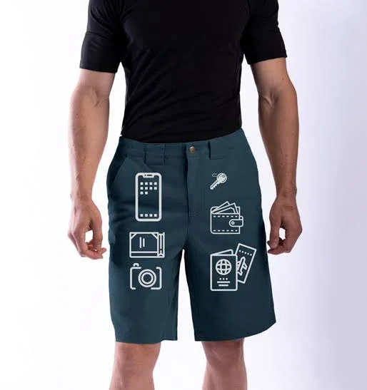 Men's Hidden Cargo Shorts - Blu, Multi-Pocket, 44, SCOTTeVEST