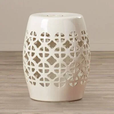 Mistana Dreyer Circle Lattice Garden Stool; Cream