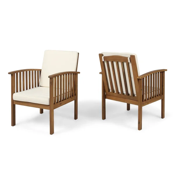 Ray Acacia Outdoor Acacia Wood Club Chairs w/ Cushions - Dark Teal, Brown Patina, Set of 2