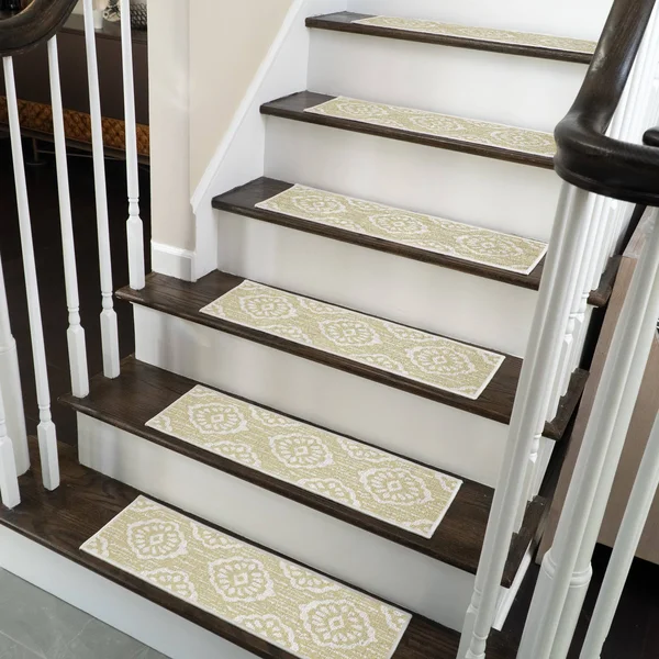 Sussexhome Flower Design 9x22 x 28x22 Stair Treads - 70% Cotton Anti-Slip Carpet Strips for Indoor Stairs-with Double Adhesive T