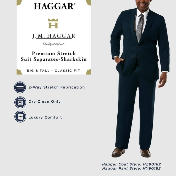 Big & Tall J.M. Haggar Premium Classic-Fit Sharkskin Stretch Suit Jacket - Dark Navy - 50 Short