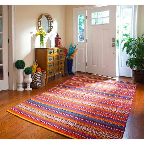 Fab Habitat Handmade Recycled Cotton Sarva Multi Red Rug (India) - Red/Gold - 5' x 8'