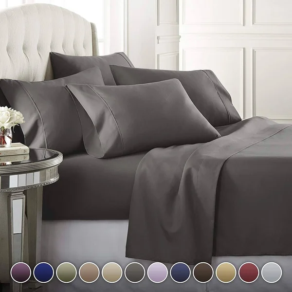 6 Piece Hotel Luxury Soft 1800 Series Premium Bed Sheets Set - Grey - Queen