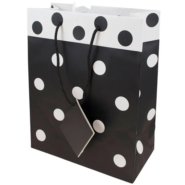 Jam Paper Gift Bags - Medium, 8 inch x 10 inch x 4 inch, Black & White Polka Dot Matte, 24/Pack, Size: 8 x 10