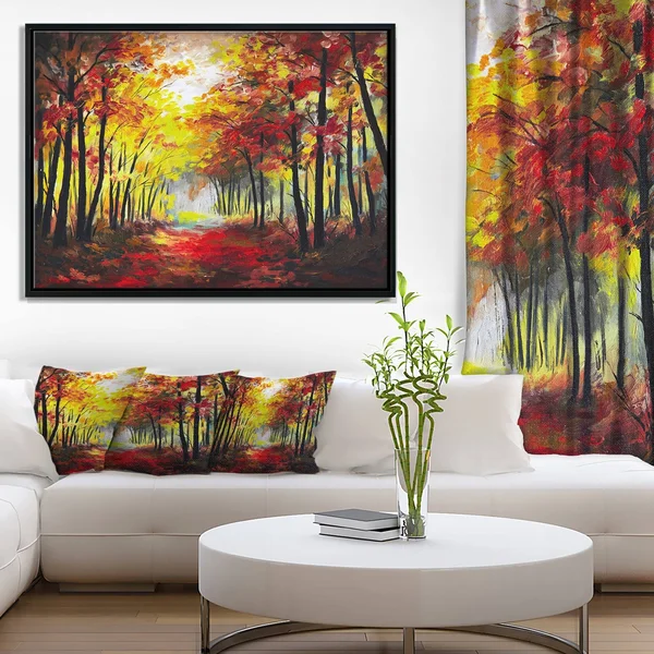 Designart ' Walk Through Autumn Forest ' Landscape Art Print Framed Canvas, Size: 42 inch x 32 inch