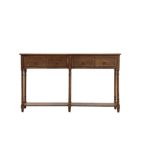 Boyel Living 58 in. Walnut Standard Rectangle Wood Console Table with Drawers - Brown