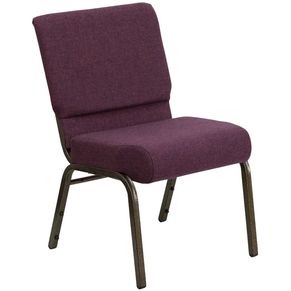 Hercules Series 21&&W Stacking Church Chair Plum Fabric/Gold Vein Frame