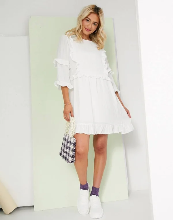 In The Style x Lorna Luxe Frill Detail Skater Dress in White