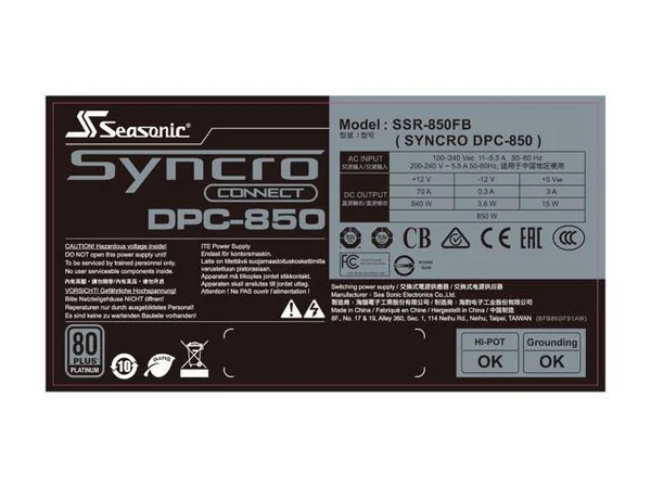 Seasonic Syncro DPC-850, 850W 80+ Platinum Power Supply, Connect Module Cable Management, SSR-850FB, Use Case Q704 with PSU Sync