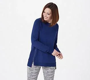 zuda Regular Z-Knit Tunic Pullover Sweatshirt - Size Large, Navy