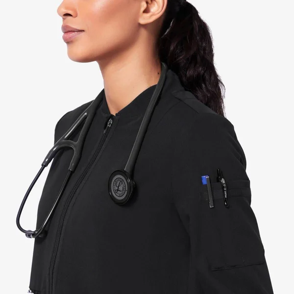 Figs Bellery Scrub Jacket for Women — Black - XXS, XX-Small, XX-Small