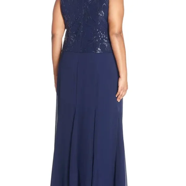 Alex Evenings Plus Size Sequined Chiffon Dress and Jacket - 14W, Navy