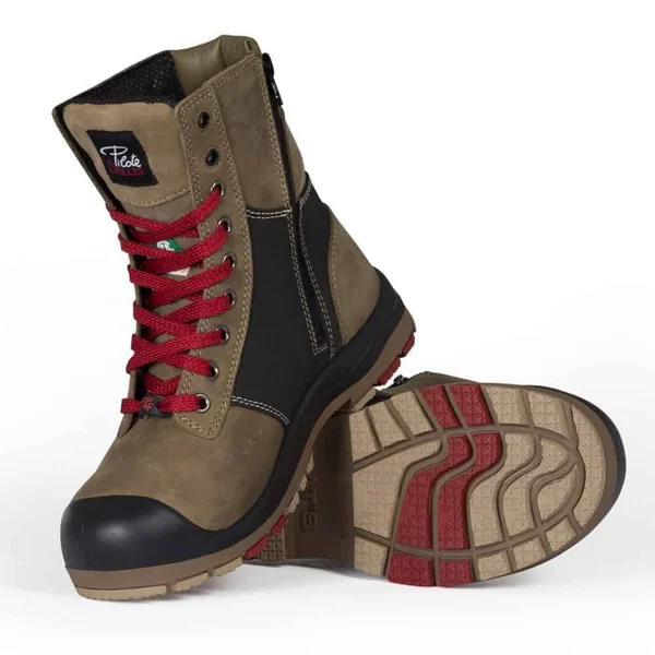 8x22 Steel Toe Work Boots for Women, with Zipper - PF368 (Choose Your Color: Pink, Choose Your Size: 12)