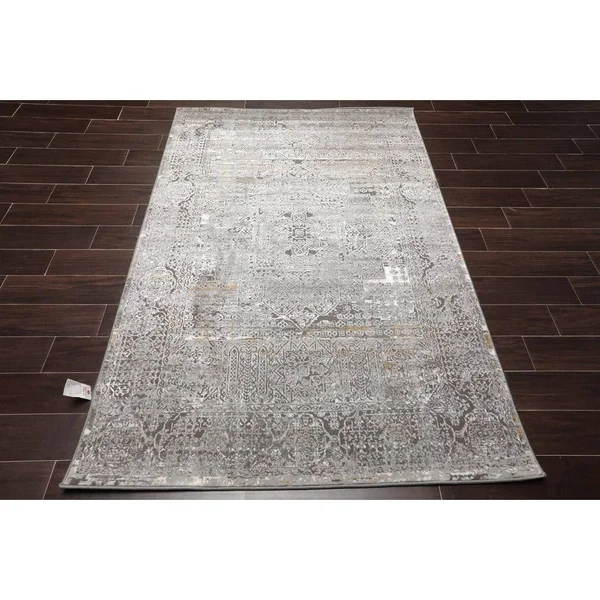 Oriental Rug of Houston 6'07 inchx9' Machine Made Polypropylene KPSI Premium Oriental Area Rug Silver, White Color, Size: 6 x 9