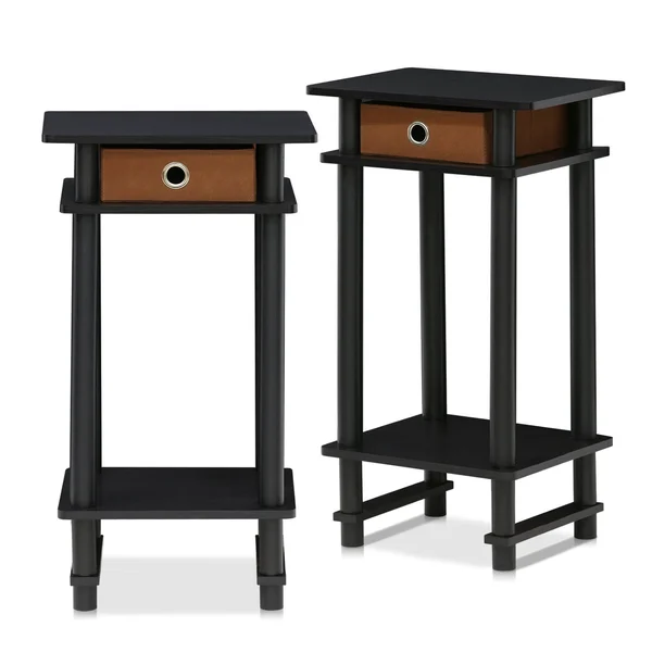 Furinno Turn-N-Tube Tall End Table with Bin - Espresso - 2 pack