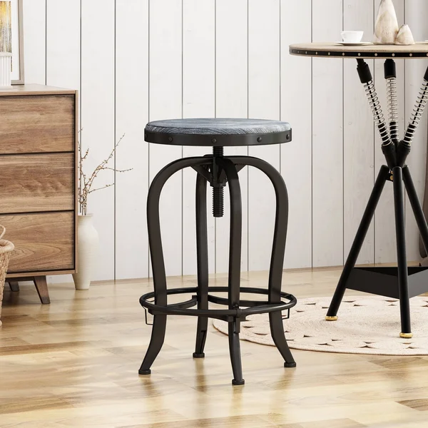 Christopher Knight Home Farmdale Reclaimed Swiveling Iron Barstool with Firwood Seat by, Size: Dark Gray Brushed + Black