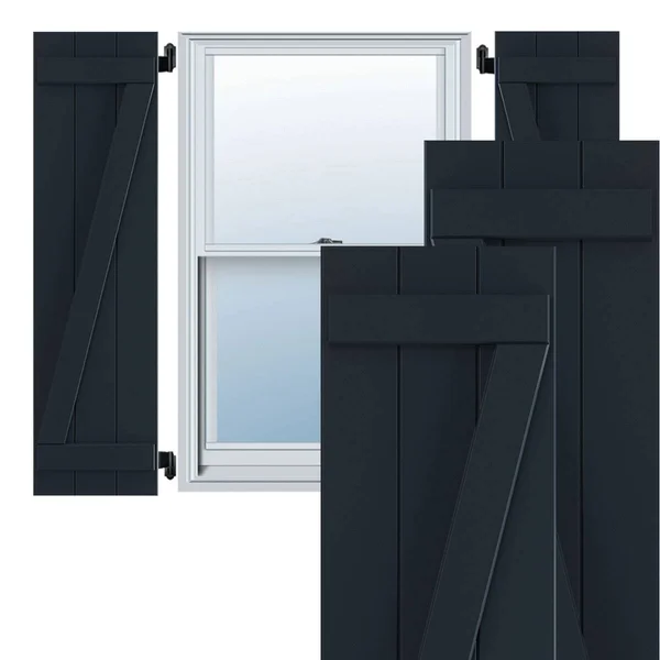 Ekena Millwork TFP102BBF16X078OB 16 1/8x22W x 78x22H True Fit PVC Three Board Joined Board-n-Batten Shutters w/Z-Bar - Starless N