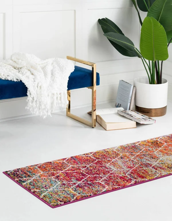 Unique Loom Geometric Trellis Frieze Runner Rug - Multi, 2& x 6&