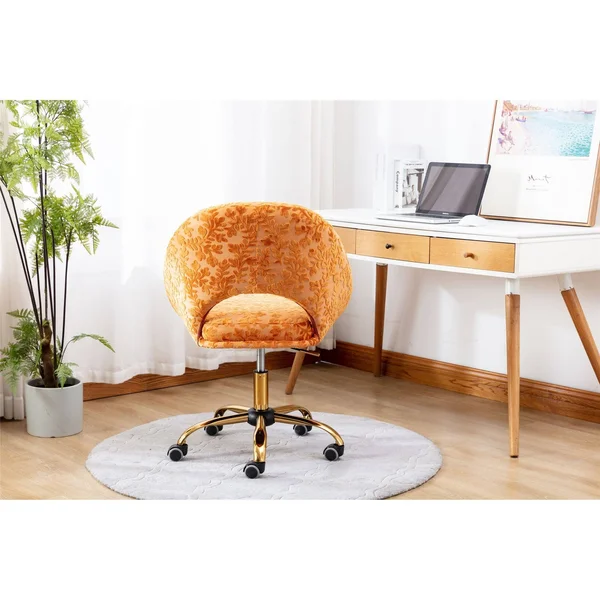 Velvet Swivel Upholstered Adjustable Height Home Office Chair - Black