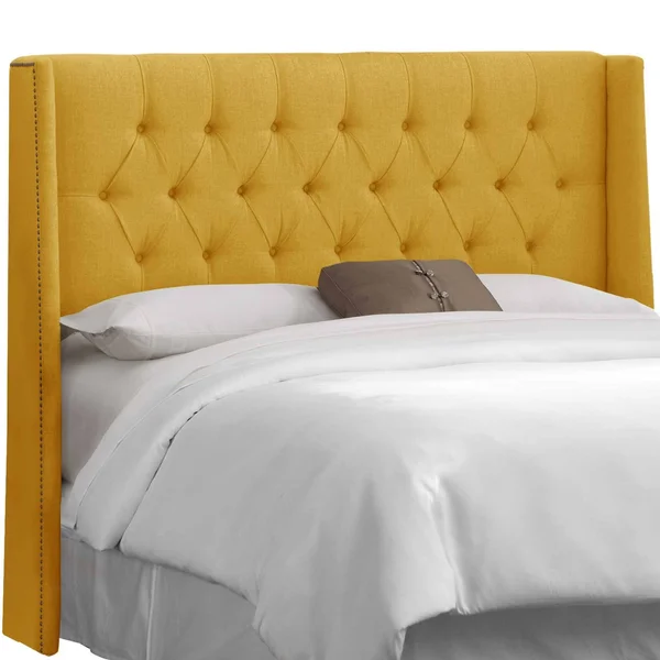 Skyline Furniture Custom Tufted Linen Wingback Headboard (California King - Talc), Beige