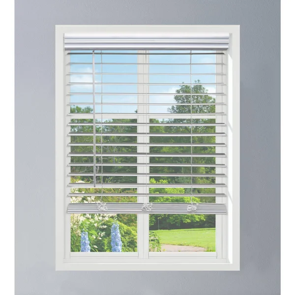 Linen Avenue Custom Cordless Faux Wood Blind White - 44 W x 48 H Flush Inside Mount