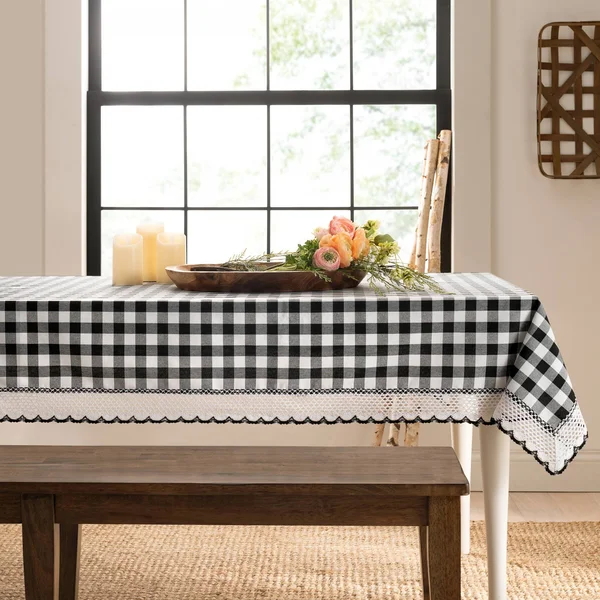 Kate Aurora Country Farmhouse Plaid Buffalo Check Stain & Spill Proof Fabric Tablecloths - 60in. x 104in. (8-10 Chairs) - Bla
