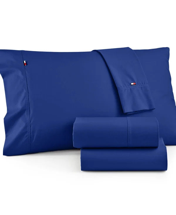 Tommy Hilfiger Signature Solid Sheet Set, Full, Dark Blue