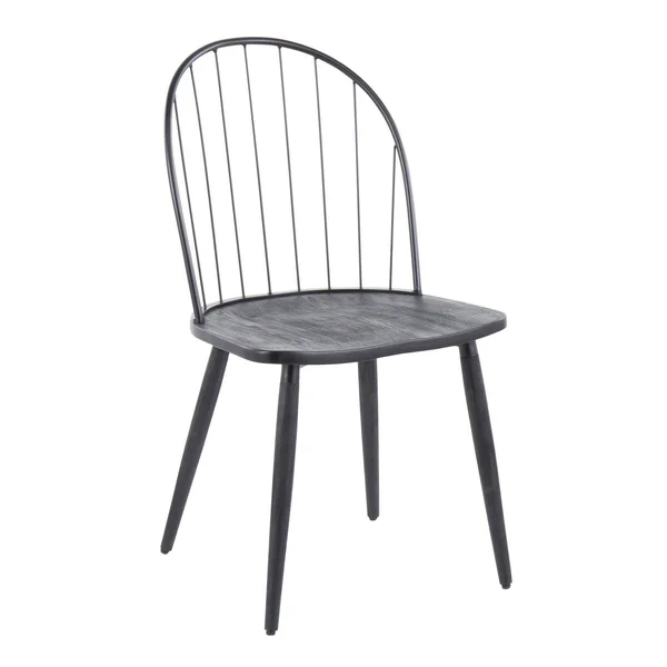 Riley High Back Chair - Black Metal - Black Wood - Set of 2