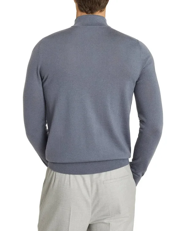 Reiss Blackhall - Merino Wool Zip Neck Jumper in Soft Grey Mouline - Mens, Size XL