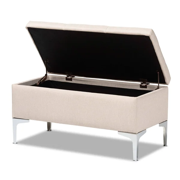 Mabel Modern and Contemporary Fabric and Silver Metal Storage Ottoman - Blue