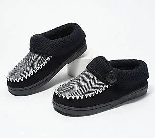 Clarks Suede Women's Herringbone Slippers with Ribbed TRIM - Size 12 Medium, Black