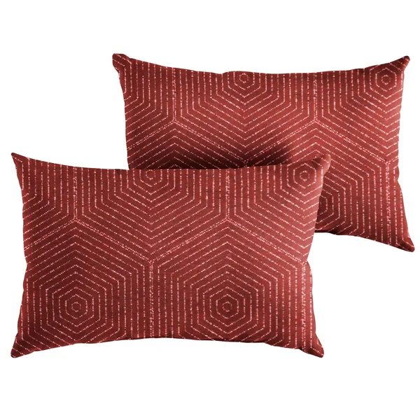 Set of 2 Ruby Red in Geometric Pattern Sunbrella Rectangular Outdoor Pillow 20x22